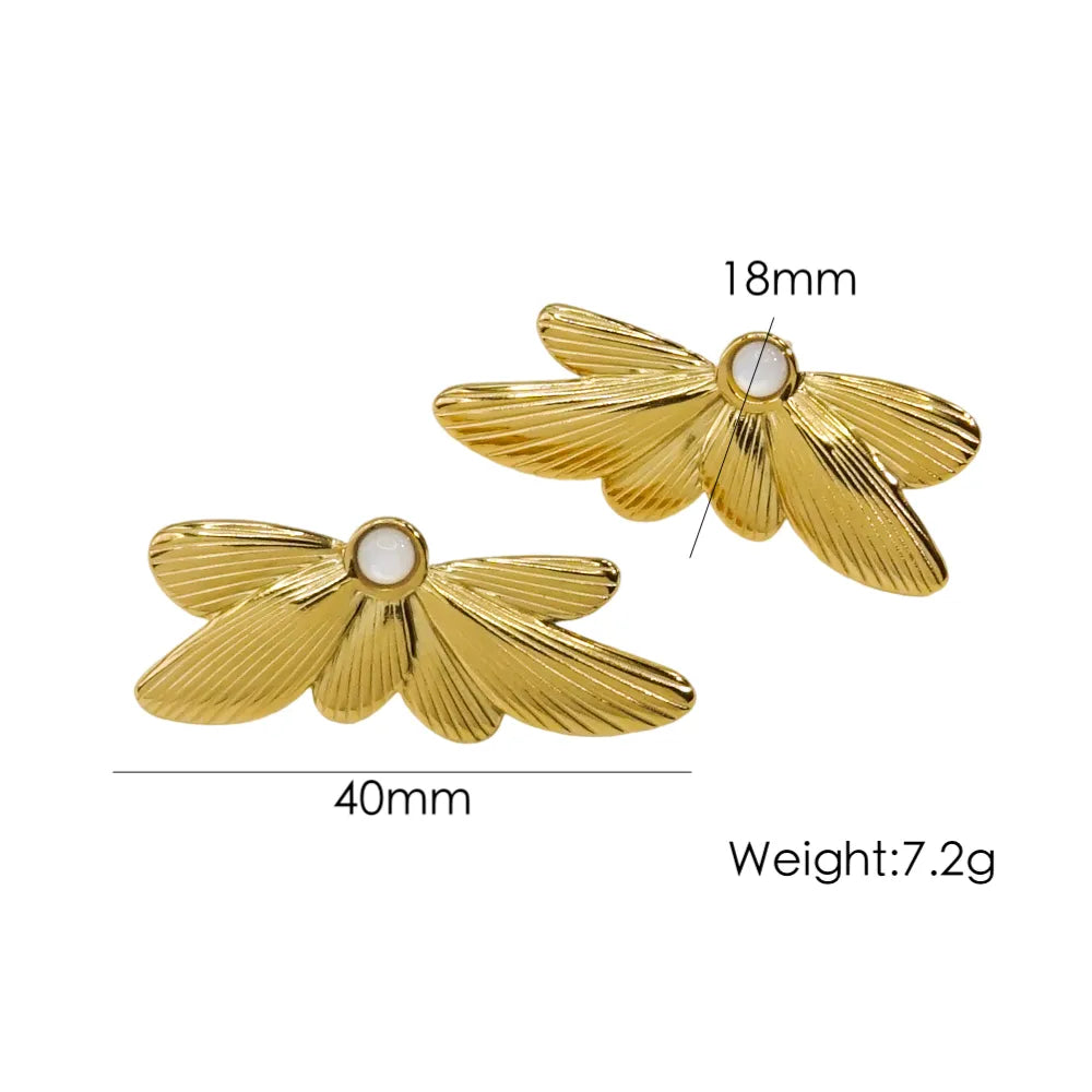 1 Pair IG Style Simple Style Insect Wings Inlay 304 Stainless Steel Shell Pearls 14K Gold Plated Ear Studs