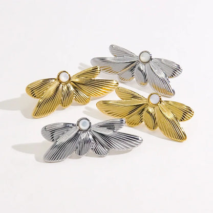 1 Pair IG Style Simple Style Insect Wings Inlay 304 Stainless Steel Shell Pearls 14K Gold Plated Ear Studs