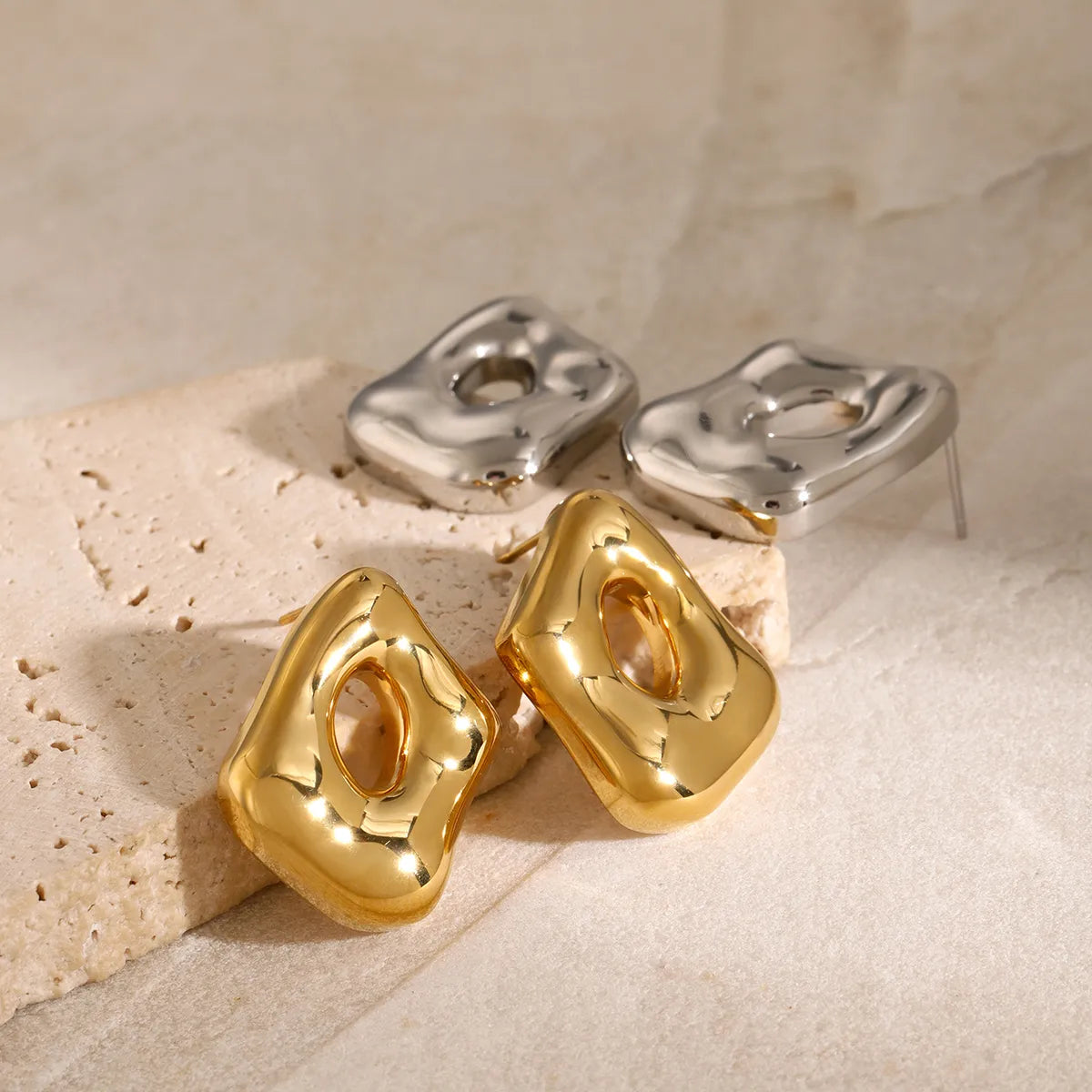 1 Pair IG Style Simple Style Irregular Hollow Out 304 Stainless Steel 18K Gold Plated Ear Studs