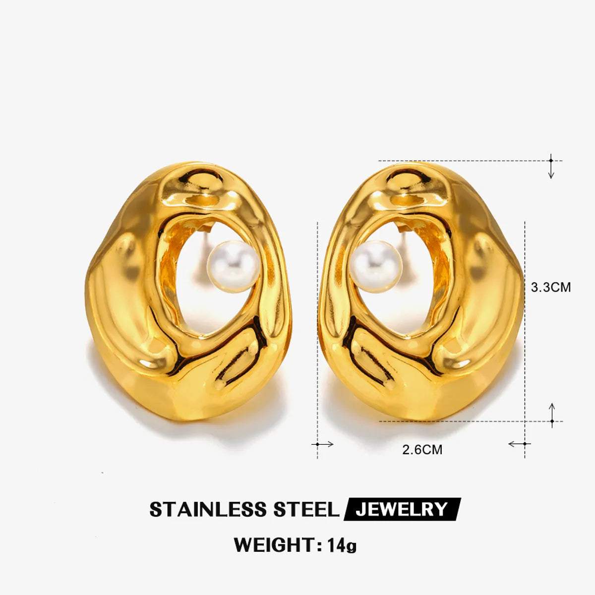 1 Pair IG Style Simple Style Irregular Oval Plating Hollow Out Inlay 304 Stainless Steel Artificial Pearls 18K Gold Plated Ear Studs