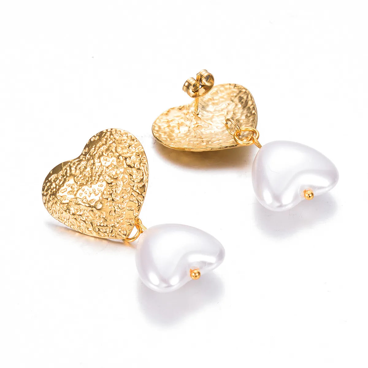 1 Pair Ig Style Simple Style Irregular Water Droplets Heart Shape Plating Stainless Steel Imitation Pearl Drop Earrings