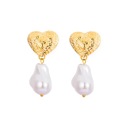 1 Pair Ig Style Simple Style Irregular Water Droplets Heart Shape Plating Stainless Steel Imitation Pearl Drop Earrings