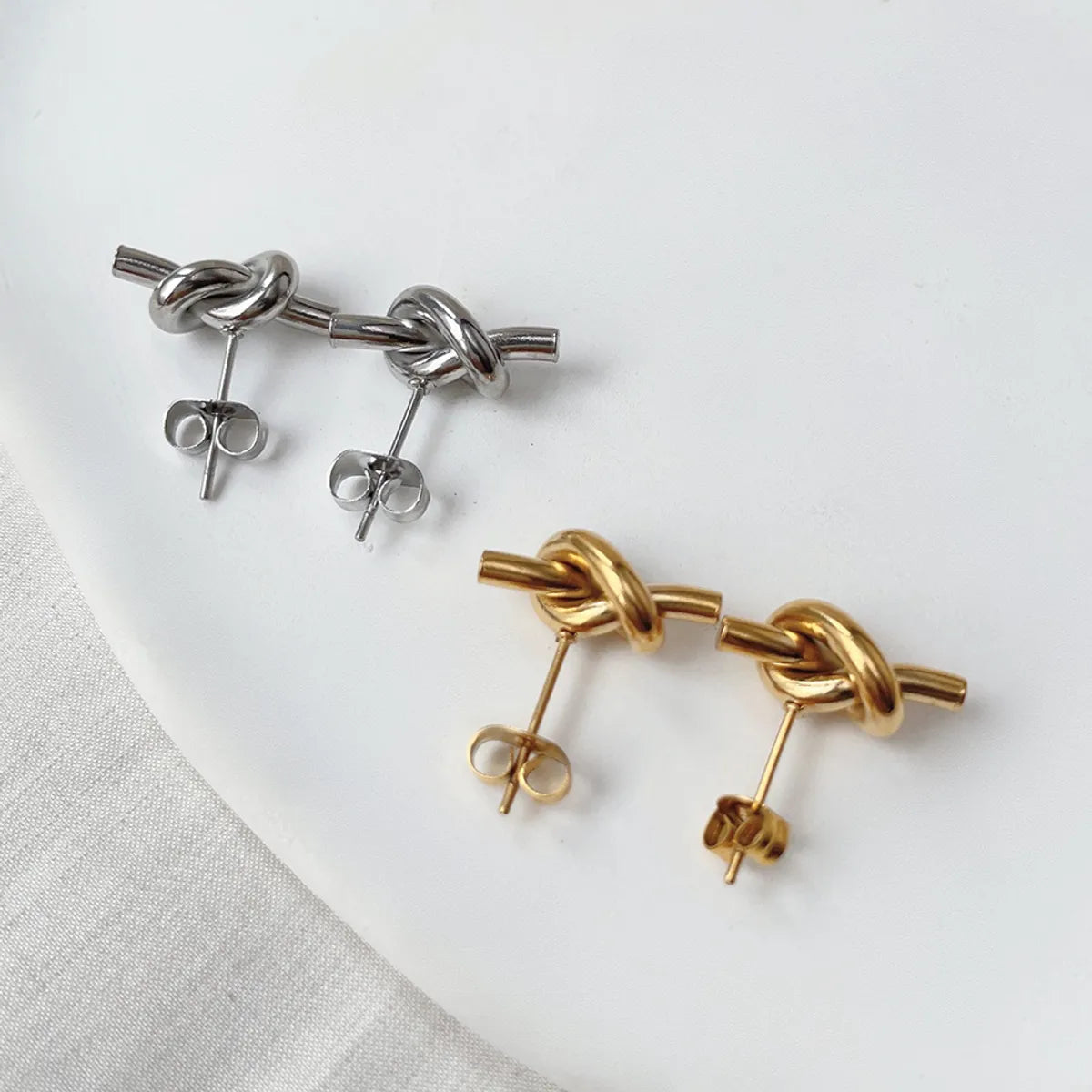 1 Pair Ig Style Simple Style Knot Plating Titanium Steel Ear Studs