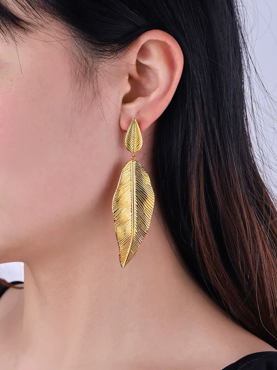 1 Pair IG Style Simple Style Leaves Plating 304 Stainless Steel 14K Gold Plated Drop Earrings