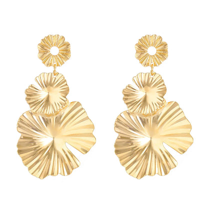 1 Pair Ig Style Simple Style Leaves Solid Color Flower Plating Hollow Out Alloy Drop Earrings