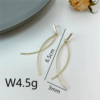 1 Pair IG Style Simple Style Lines Plating Copper 18K Gold Plated Drop Earrings