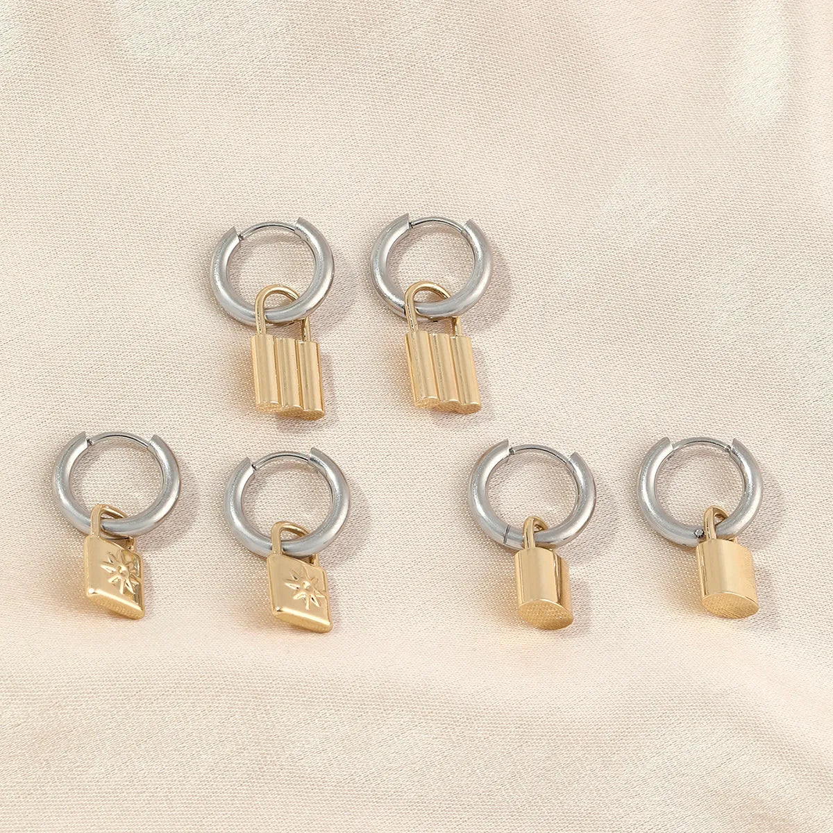 1 Pair Ig Style Simple Style Lock Polishing Plating Stainless Steel 18k Gold Plated Drop Earrings