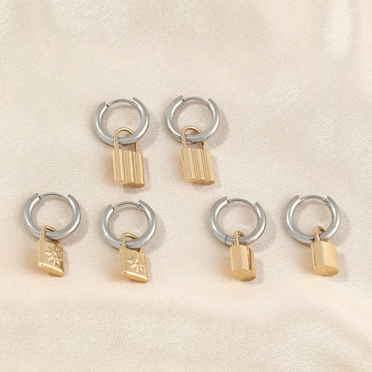 1 Pair Ig Style Simple Style Lock Polishing Plating Stainless Steel 18k Gold Plated Drop Earrings