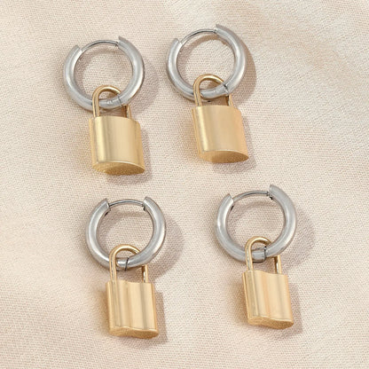 1 Pair Ig Style Simple Style Lock Polishing Plating Stainless Steel 18k Gold Plated Drop Earrings