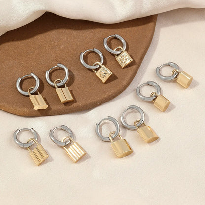 1 Pair Ig Style Simple Style Lock Polishing Plating Stainless Steel 18k Gold Plated Drop Earrings