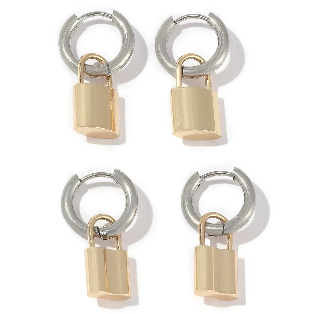 1 Pair Ig Style Simple Style Lock Polishing Plating Stainless Steel 18k Gold Plated Drop Earrings