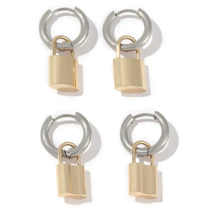 1 Pair Ig Style Simple Style Lock Polishing Plating Stainless Steel 18k Gold Plated Drop Earrings