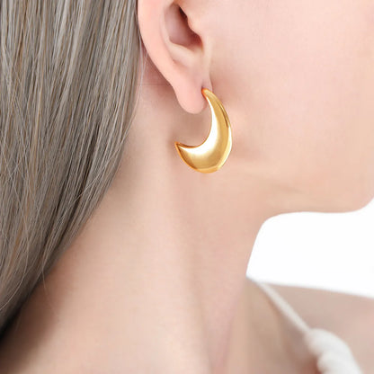 1 Pair Ig Style Simple Style Moon Polishing Plating Titanium Steel 18k Gold Plated Ear Studs