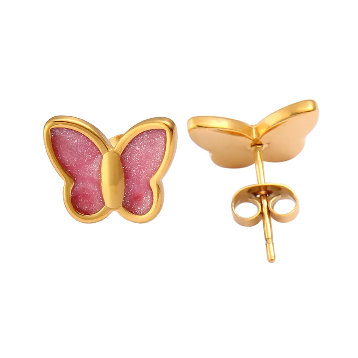 1 Pair IG Style Simple Style Oval Heart Shape Butterfly Enamel Plating 304 Stainless Steel Ear Studs