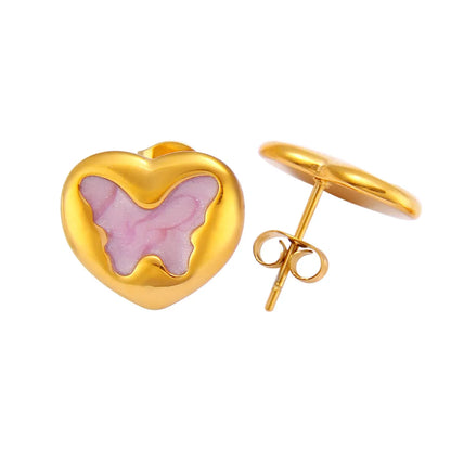 1 Pair IG Style Simple Style Oval Heart Shape Butterfly Enamel Plating 304 Stainless Steel Ear Studs