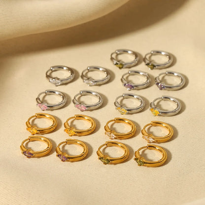 1 Pair Ig Style Simple Style Oval Plating Inlay Stainless Steel Zircon 18k Gold Plated Earrings