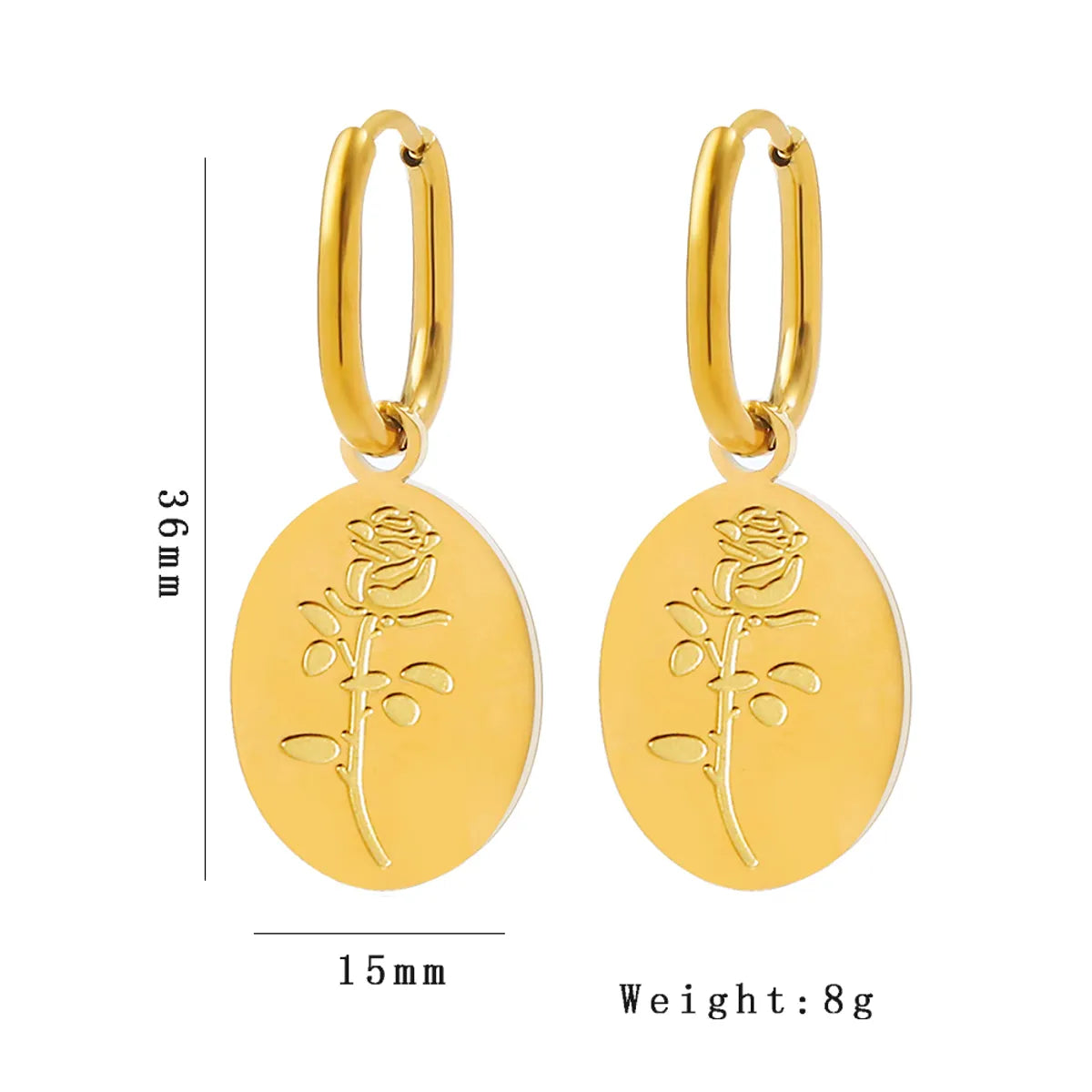 1 Pair IG Style Simple Style Oval Rose Titanium Steel Gold Plated Drop Earrings