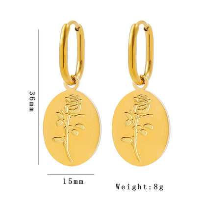 1 Pair IG Style Simple Style Oval Rose Titanium Steel Gold Plated Drop Earrings