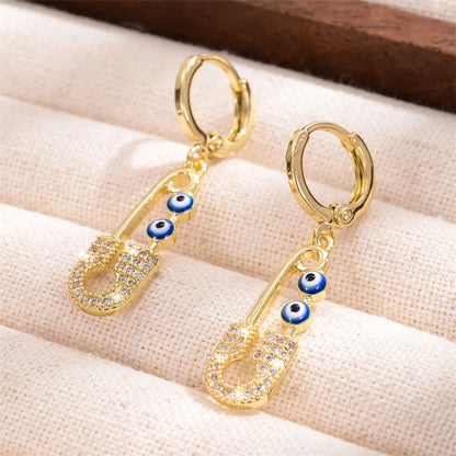 1 Pair Ig Style Simple Style Paper Clip Eye Enamel Plating Inlay Copper Zircon 18k Gold Plated Drop Earrings