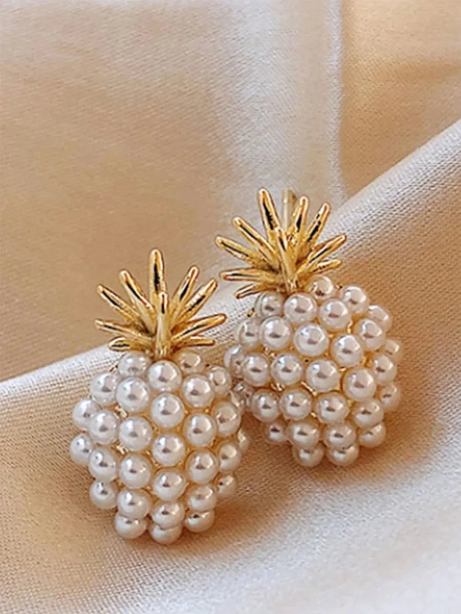 1 Pair Ig Style Simple Style Pineapple Inlay Zinc Alloy Pearl Ear Studs