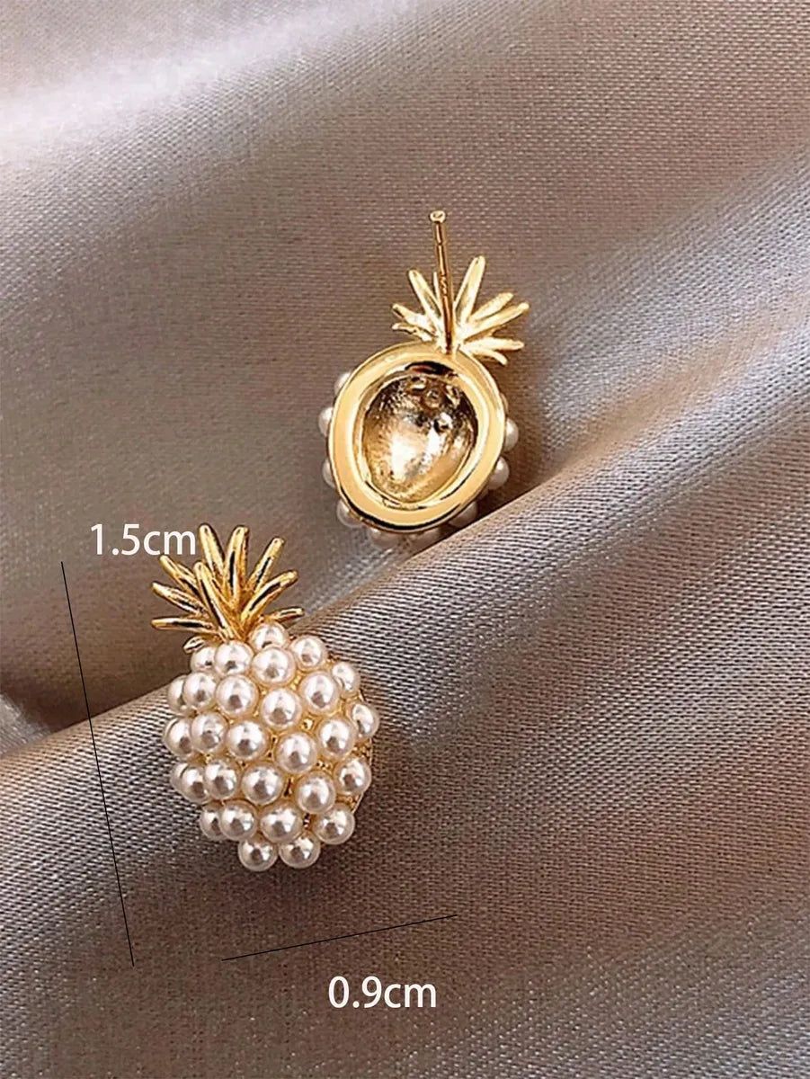 1 Pair Ig Style Simple Style Pineapple Inlay Zinc Alloy Pearl Ear Studs