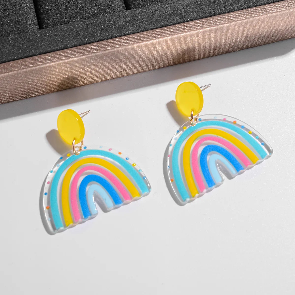 1 Pair Ig Style Simple Style Rainbow Heart Shape Cat Painted Arylic Drop Earrings