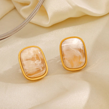 1 Pair IG Style Simple Style Rectangle Inlay 304 Stainless Steel Resin 18K Gold Plated Ear Studs