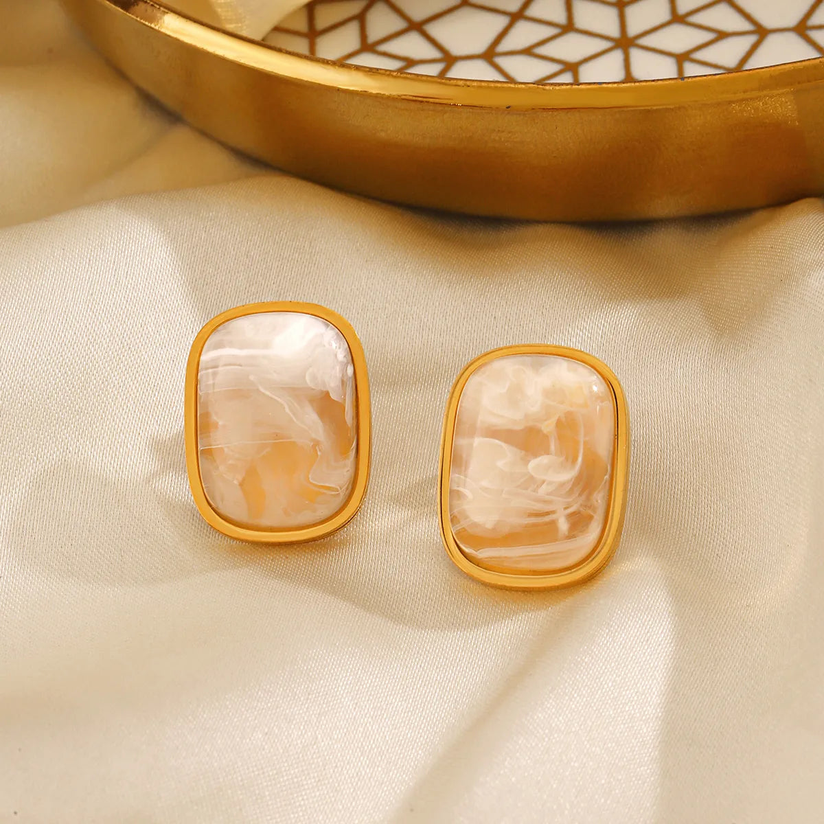 1 Pair IG Style Simple Style Rectangle Inlay 304 Stainless Steel Resin 18K Gold Plated Ear Studs