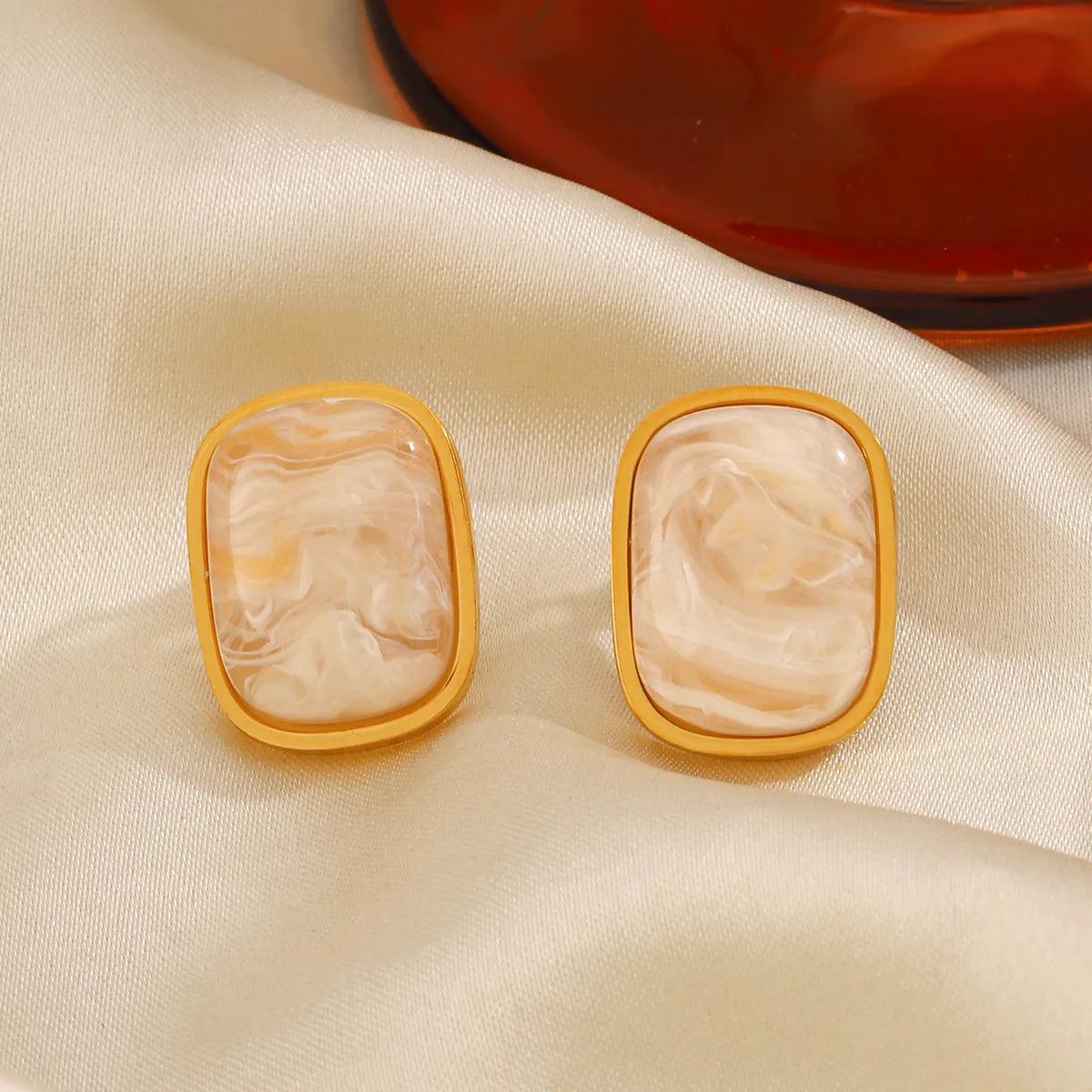 1 Pair IG Style Simple Style Rectangle Inlay 304 Stainless Steel Resin 18K Gold Plated Ear Studs