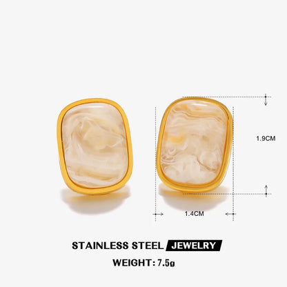 1 Pair IG Style Simple Style Rectangle Inlay 304 Stainless Steel Resin 18K Gold Plated Ear Studs