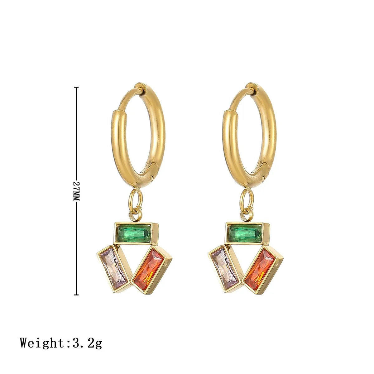 1 Pair IG Style Simple Style Rectangle Plating Inlay 304 Stainless Steel Zircon White Gold Plated Gold Plated Drop Earrings