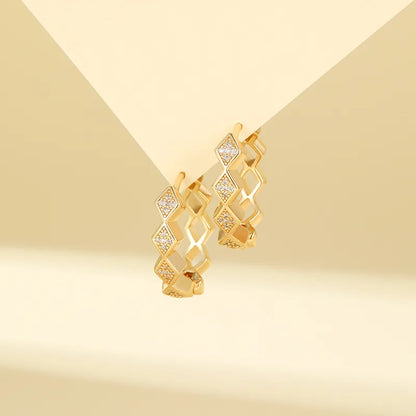 1 Pair IG Style Simple Style Rhombus Hollow Out Inlay Brass Zircon Hanging Plating KC Gold Electrophoresis Hanging Plated White K Earrings