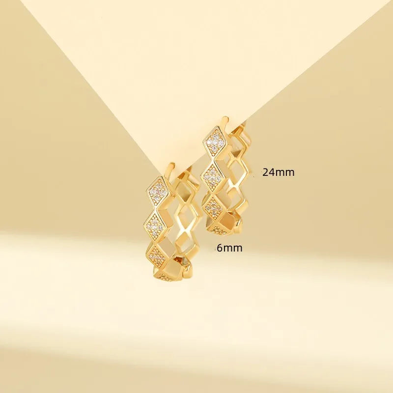 1 Pair IG Style Simple Style Rhombus Hollow Out Inlay Brass Zircon Hanging Plating KC Gold Electrophoresis Hanging Plated White K Earrings