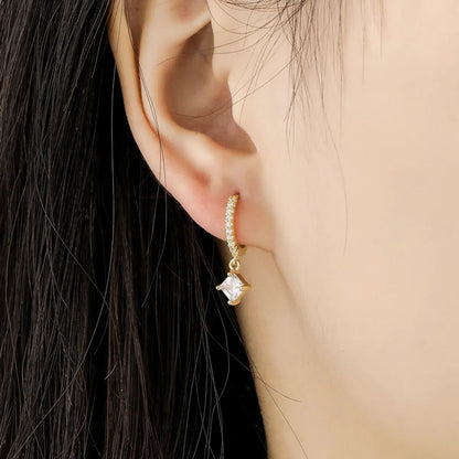 1 Pair IG Style Simple Style Rhombus Inlay Copper Zircon White Gold Plated Gold Plated Drop Earrings