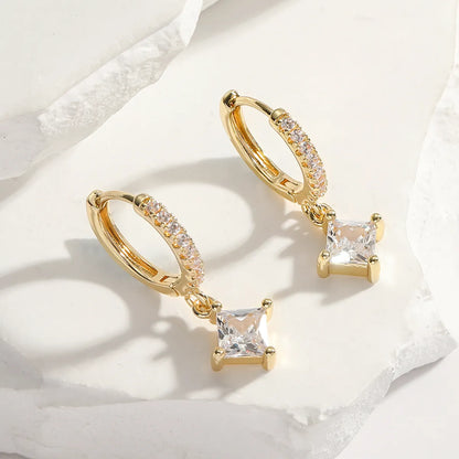 1 Pair IG Style Simple Style Rhombus Inlay Copper Zircon White Gold Plated Gold Plated Drop Earrings