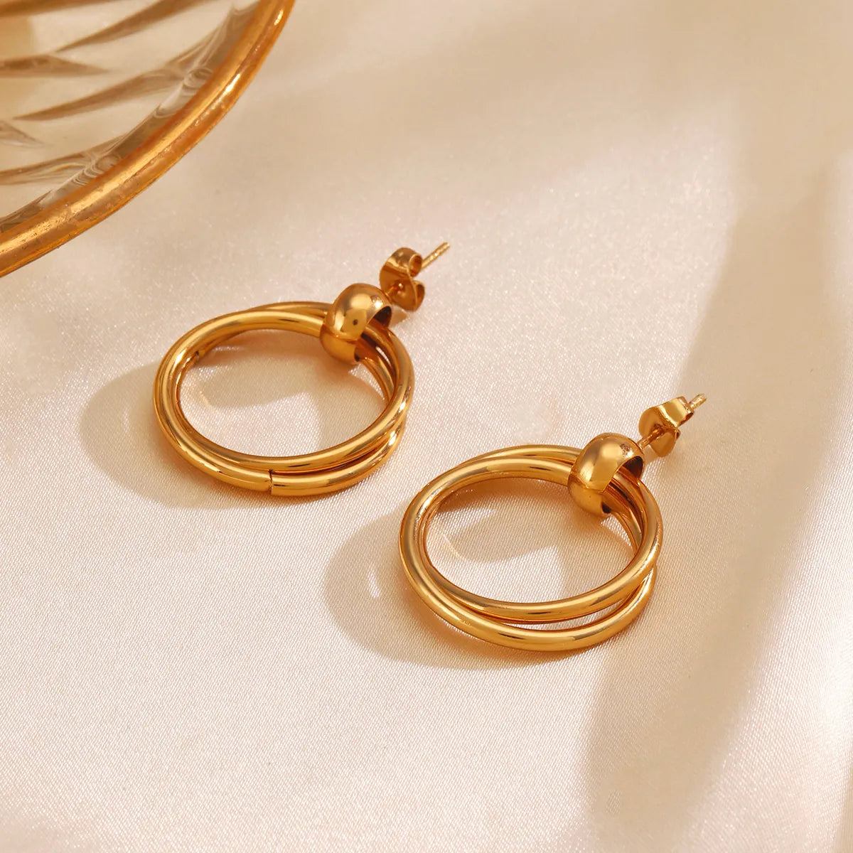 1 Pair IG Style Simple Style Round 304 Stainless Steel 18K Gold Plated Drop Earrings