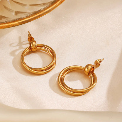 1 Pair IG Style Simple Style Round 304 Stainless Steel 18K Gold Plated Drop Earrings