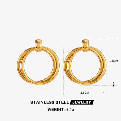 1 Pair IG Style Simple Style Round 304 Stainless Steel 18K Gold Plated Drop Earrings