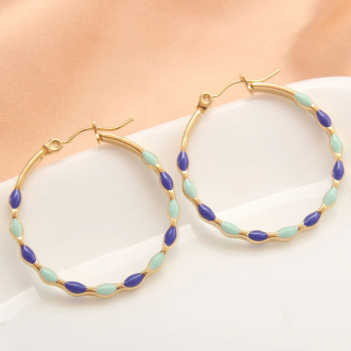 1 Pair IG Style Simple Style Round Enamel 304 Stainless Steel Gold Plated Earrings