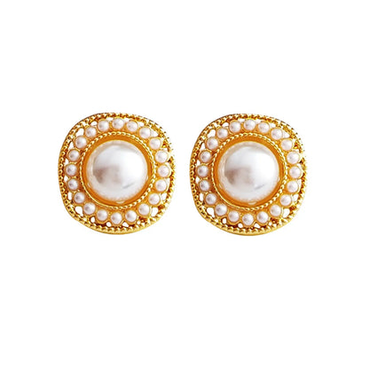 1 Pair IG Style Simple Style Round Inlay Alloy Pearl K Gold Plated Ear Studs