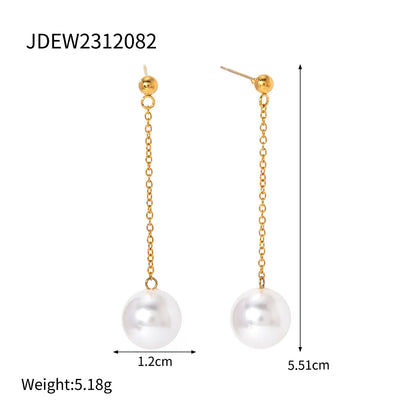 1 Pair IG Style Simple Style Round Pearl 304 Stainless Steel 18K Gold Plated Drop Earrings