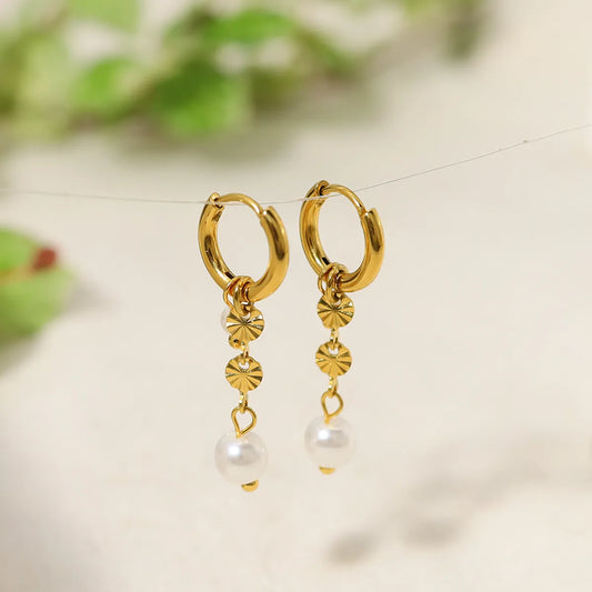 1 Pair Ig Style Simple Style Round Pearl Plating Stainless Steel Titanium Steel 18k Gold Plated Drop Earrings