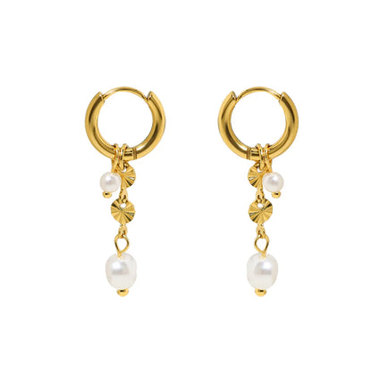 1 Pair Ig Style Simple Style Round Pearl Plating Stainless Steel Titanium Steel 18k Gold Plated Drop Earrings