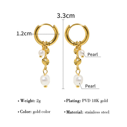 1 Pair Ig Style Simple Style Round Pearl Plating Stainless Steel Titanium Steel 18k Gold Plated Drop Earrings