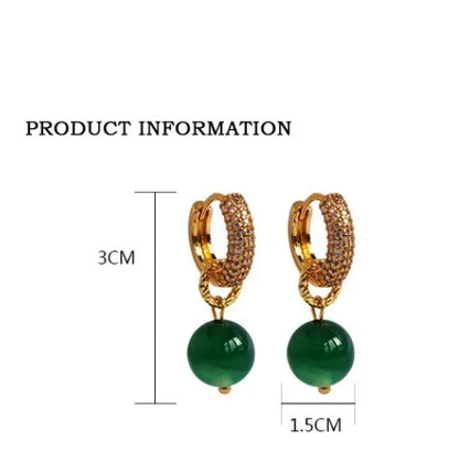 1 Pair IG Style Simple Style Round Plating Inlay Agate Brass Zircon 18K Gold Plated Drop Earrings