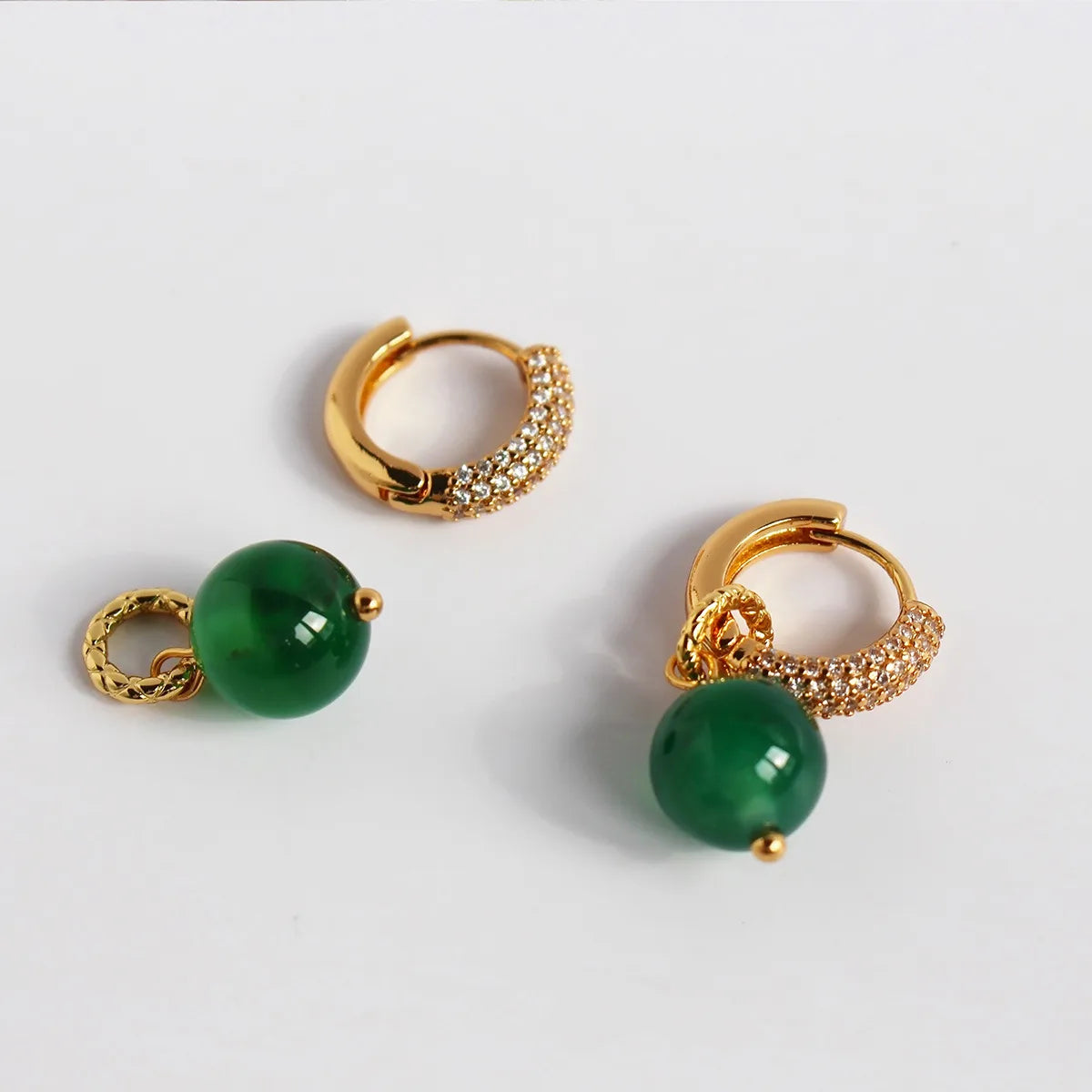 1 Pair IG Style Simple Style Round Plating Inlay Agate Brass Zircon 18K Gold Plated Drop Earrings