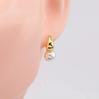 1 Pair Ig Style Simple Style Round Plating Inlay Sterling Silver Pearl White Gold Plated Gold Plated Earrings