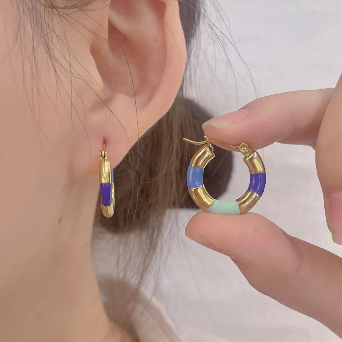 1 Pair Ig Style Simple Style Round Plating Stainless Steel Gold Plated Earrings