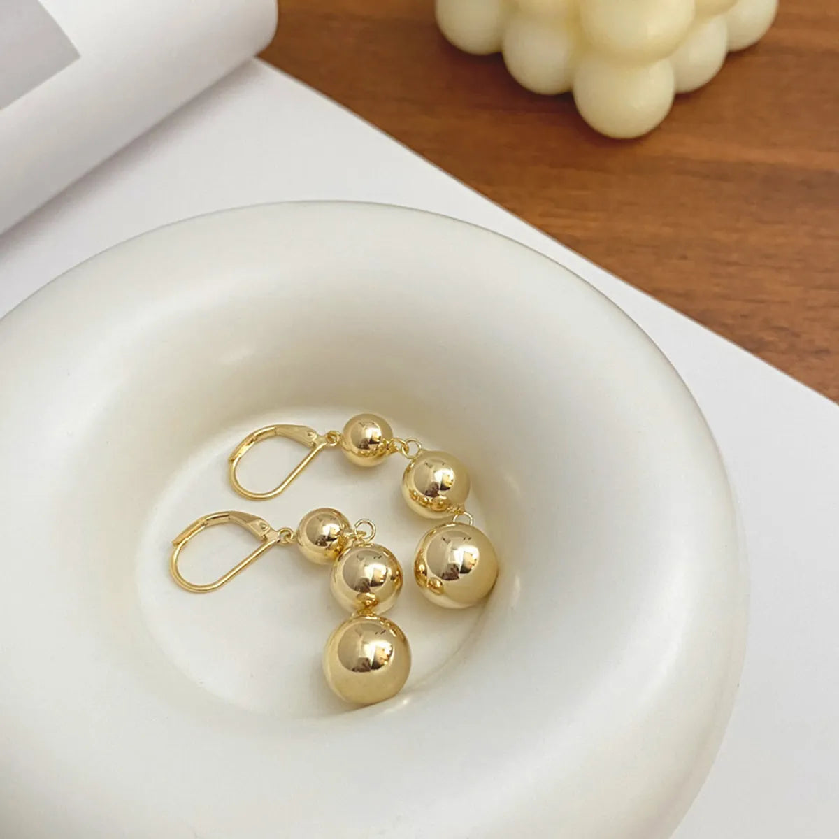 1 Pair Ig Style Simple Style Round Solid Color Plating Copper Drop Earrings