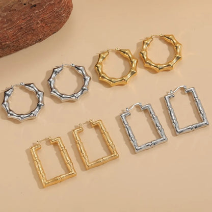 1 Pair Ig Style Simple Style Round Square Plating Hollow Out Titanium Steel 18k Gold Plated Earrings